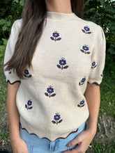 Load image into Gallery viewer, Half Sleeve Flower Embroidery Sweater Top
