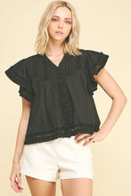Load image into Gallery viewer, Black Lace Trim Detailed Blouse Top
