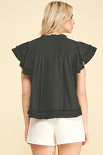 Load image into Gallery viewer, Black Lace Trim Detailed Blouse Top
