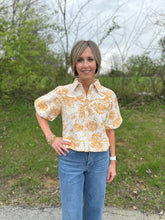 Load image into Gallery viewer, Goldenrod Floral Textured Puff Sleeve Top
