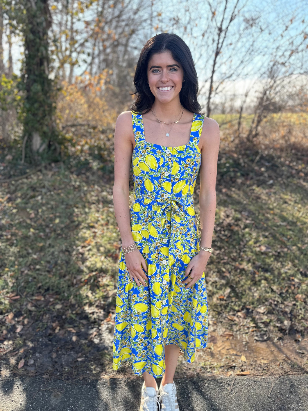 Lemon Button Up Midi Tank Dress