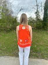 Load image into Gallery viewer, Orange Sleeveless Embroidered Lace Hem Top

