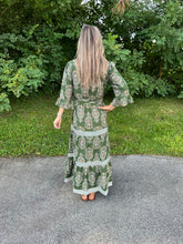 Load image into Gallery viewer, Olive Ruffled Bell Sleeve Woven Maxi Dress
