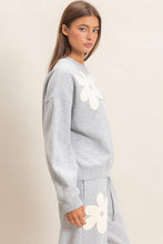 Load image into Gallery viewer, Heather Grey Flower Applique Crew Neck Sweater
