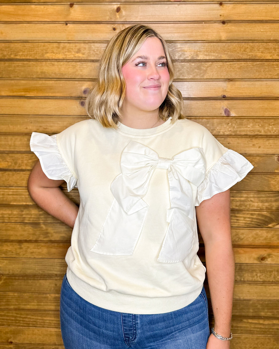 Bow Ruffle Sleeve Top