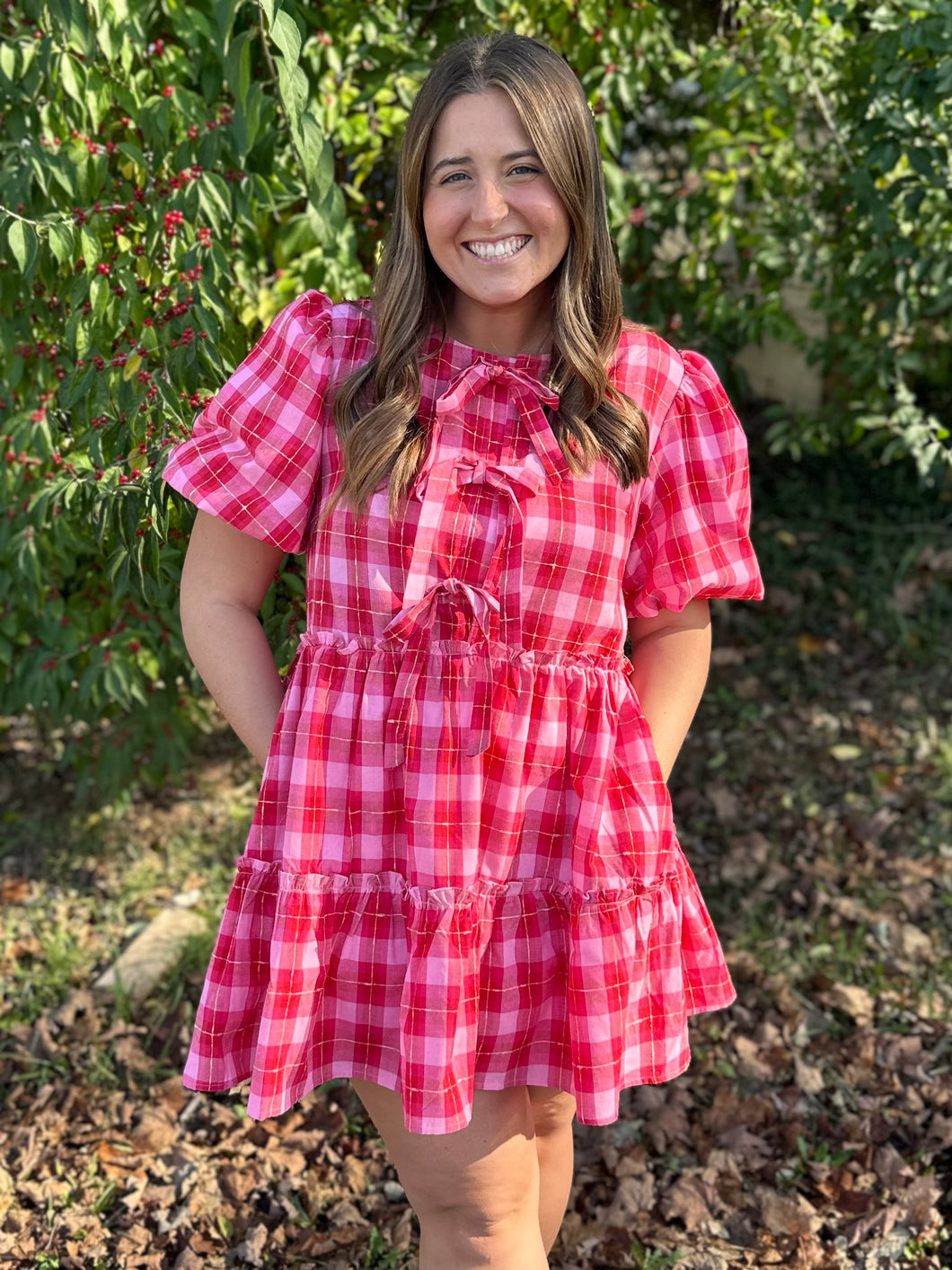 Valentina Plaid Tied Bow Dress