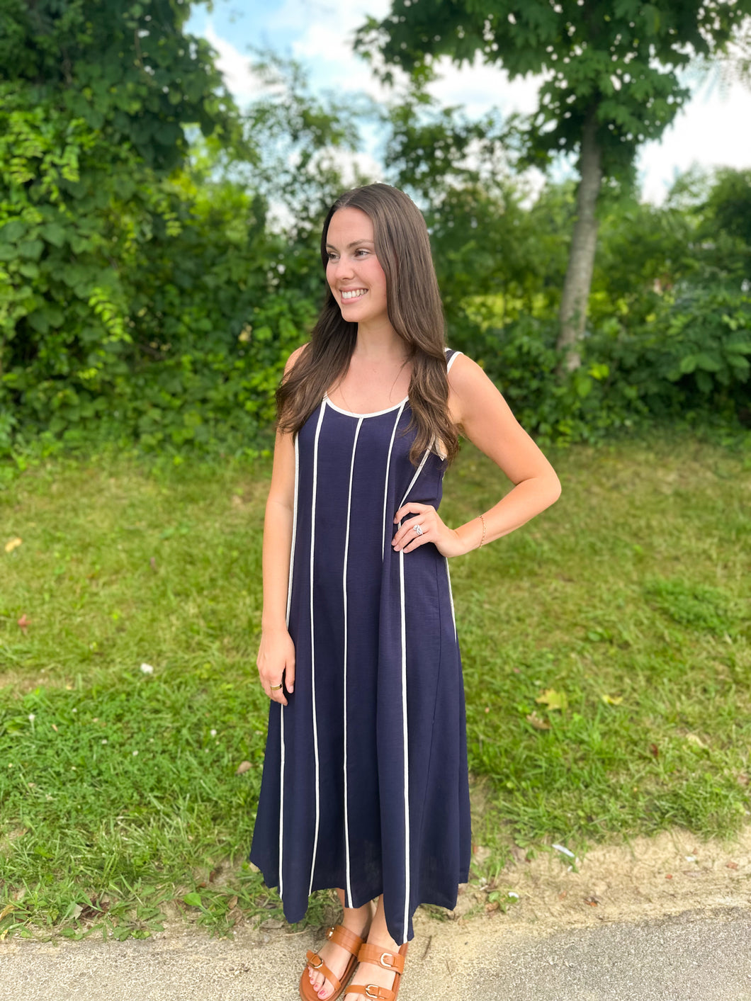 Striped Sleeveless Midi Dress