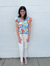 Load image into Gallery viewer, Tie Detail Multi Color Print Top

