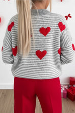 Load image into Gallery viewer, Grey Stripe Red Heart Valentine Sweater
