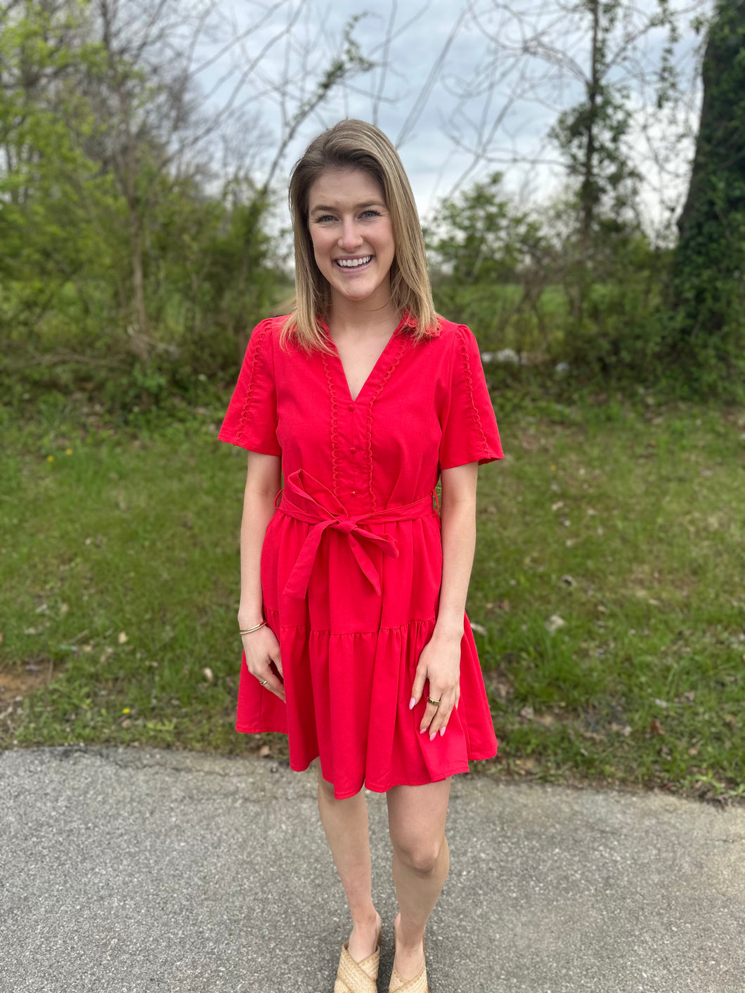 Solid Red Collared Mini Dress