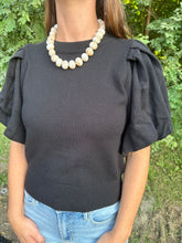 Load image into Gallery viewer, Black Crew Neck Puff Sleeve Knit Top
