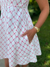Load image into Gallery viewer, Pink Ribbon Tie Shoulder White Denim Dress
