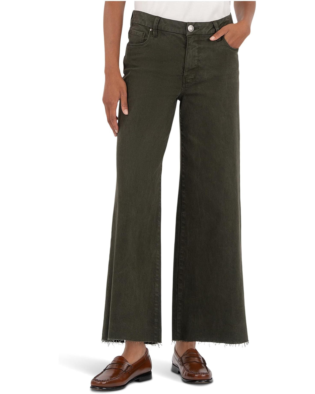 KUT Meg High Rise Wide Leg Raw Hem - Sherwood Forest