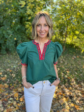 Load image into Gallery viewer, Holiday Plaid Trim V Neck Top
