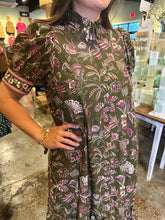 Load image into Gallery viewer, Print Short Sleeve Midi Dress with High Ruffled Neckline
