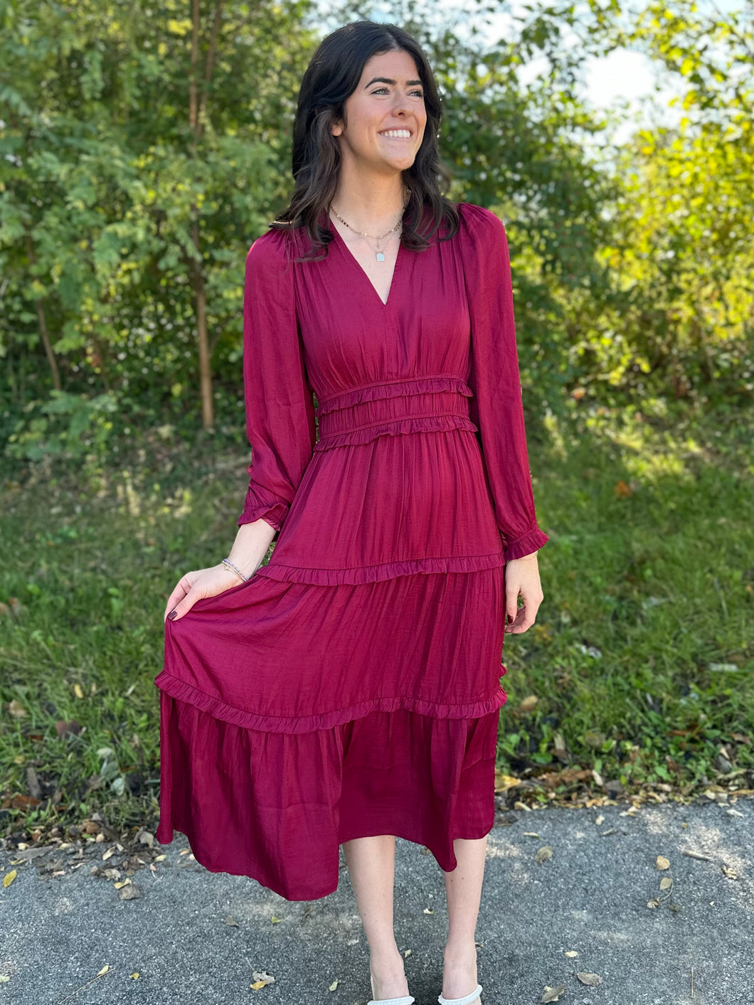 Satin Tiered Midi Dress