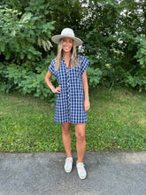 Load image into Gallery viewer, Navy Gingham Short Sleeve Dress
