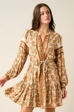 Load image into Gallery viewer, Camel Boho Floral Print Tie Waist Dress
