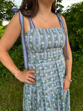 Load image into Gallery viewer, Purple Botanical Stripe Tiered Maxi Dress
