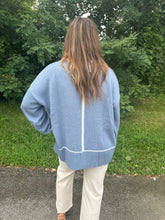 Load image into Gallery viewer, Blue &amp; Cream Contrast Detail Drop Shoulder Sweater
