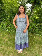 Load image into Gallery viewer, Purple Botanical Stripe Tiered Maxi Dress
