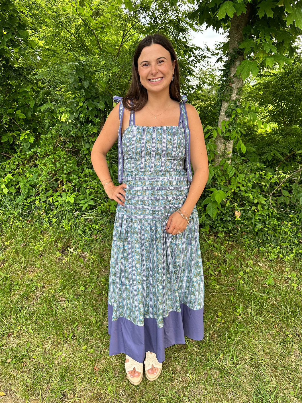 semi formal maxi dresses for women Purple Botanical Stripe Tiered Dress YCRF_clothing_aruba Sherri Hill 56588 8 back long semi Style:Cami Dress (without sleeves or choker) / Size XL