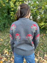 Load image into Gallery viewer, Charcoal Flower Stem Cardigan Sweater
