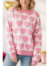 Load image into Gallery viewer, Pink Valentine Heart Print Knit Sweater
