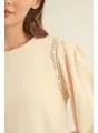 Load image into Gallery viewer, 3/4 Puff Sleeve Crochet Lace Trim Top
