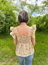 Load image into Gallery viewer, Yellow Floral Ruffle Cap Sleeve Top
