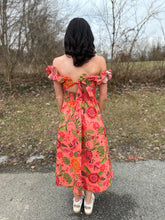 Load image into Gallery viewer, Coral Ruffle Shoulder Cut Out Midi Dress
