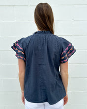 Load image into Gallery viewer, Navy Ruffle Sleeve Top
