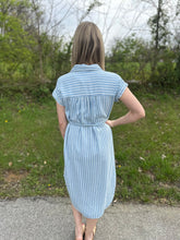 Load image into Gallery viewer, Chambray Striped Belted Midi Dress
