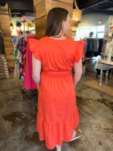Load image into Gallery viewer, Sun Orange Eyelet Belted Midi Dress
