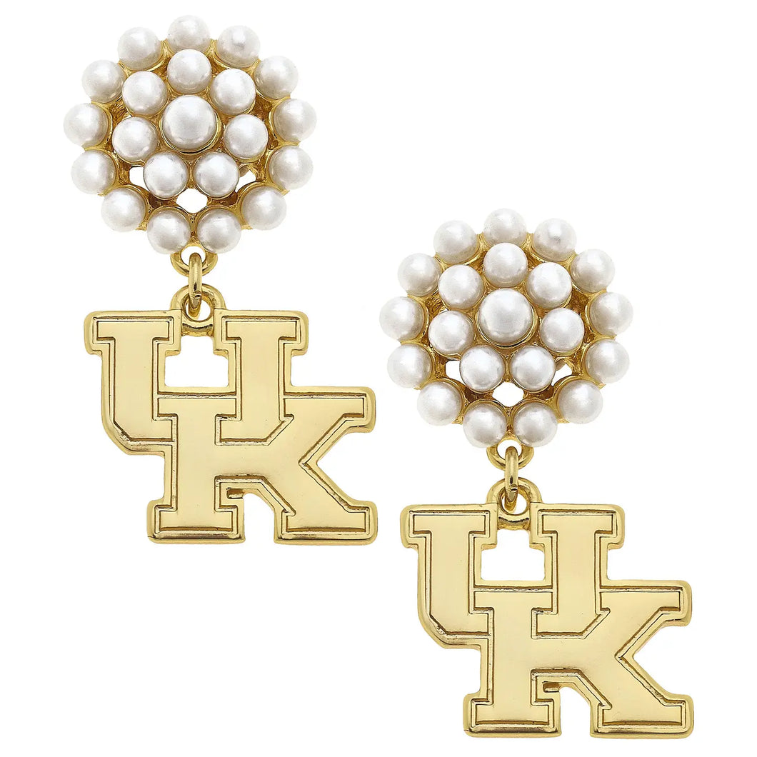 Kentucky Wildcats Pearl Cluster 24K Gold Plated Earrings