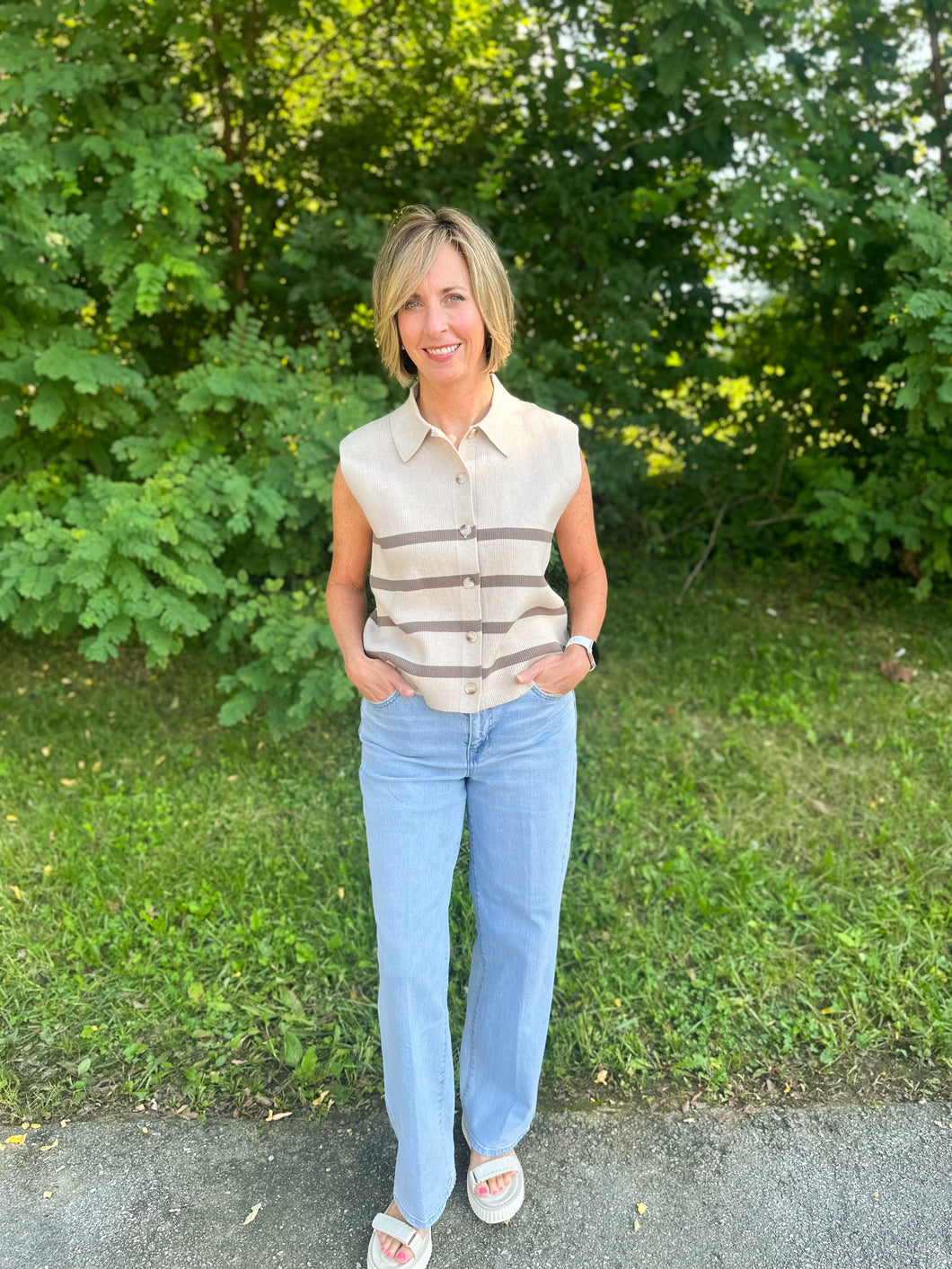 Smokey Taupe Ribbed Button Down Sweater Vest