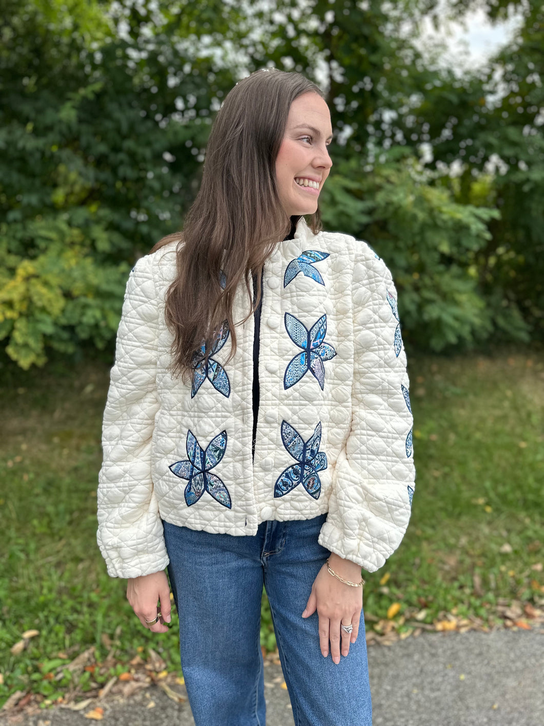 Floral Stitch Quilted Crop Jacket