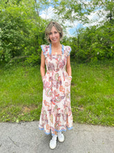 Load image into Gallery viewer, Pink Flutter Sleeve Print Maxi Dress
