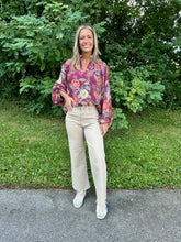Load image into Gallery viewer, Burgundy Long Sleeve Floral V Neck Top
