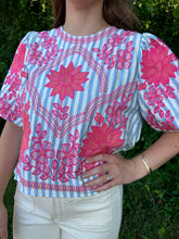 Load image into Gallery viewer, Stripe Embroidery Puff Sleeve Top
