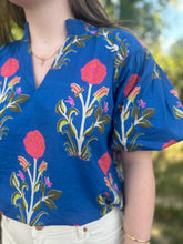 Load image into Gallery viewer, Blue Floral Puff Sleeve Top
