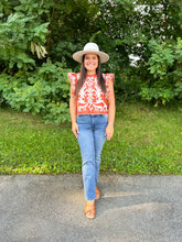 Load image into Gallery viewer, Rust Flutter Embroidered Top
