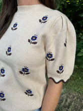Load image into Gallery viewer, Half Sleeve Flower Embroidery Sweater Top
