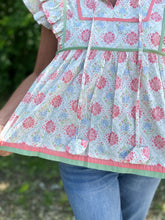 Load image into Gallery viewer, Floral Ruffle Sleeve Peplum Top
