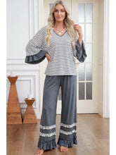 Load image into Gallery viewer, Stripe Ruffle Sleeve Top &amp; Pant Set
