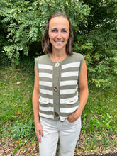 Load image into Gallery viewer, Sleeveless Striped Button Down Knit Sweater Vest
