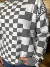 Load image into Gallery viewer, Grey and White Checkered Sweater
