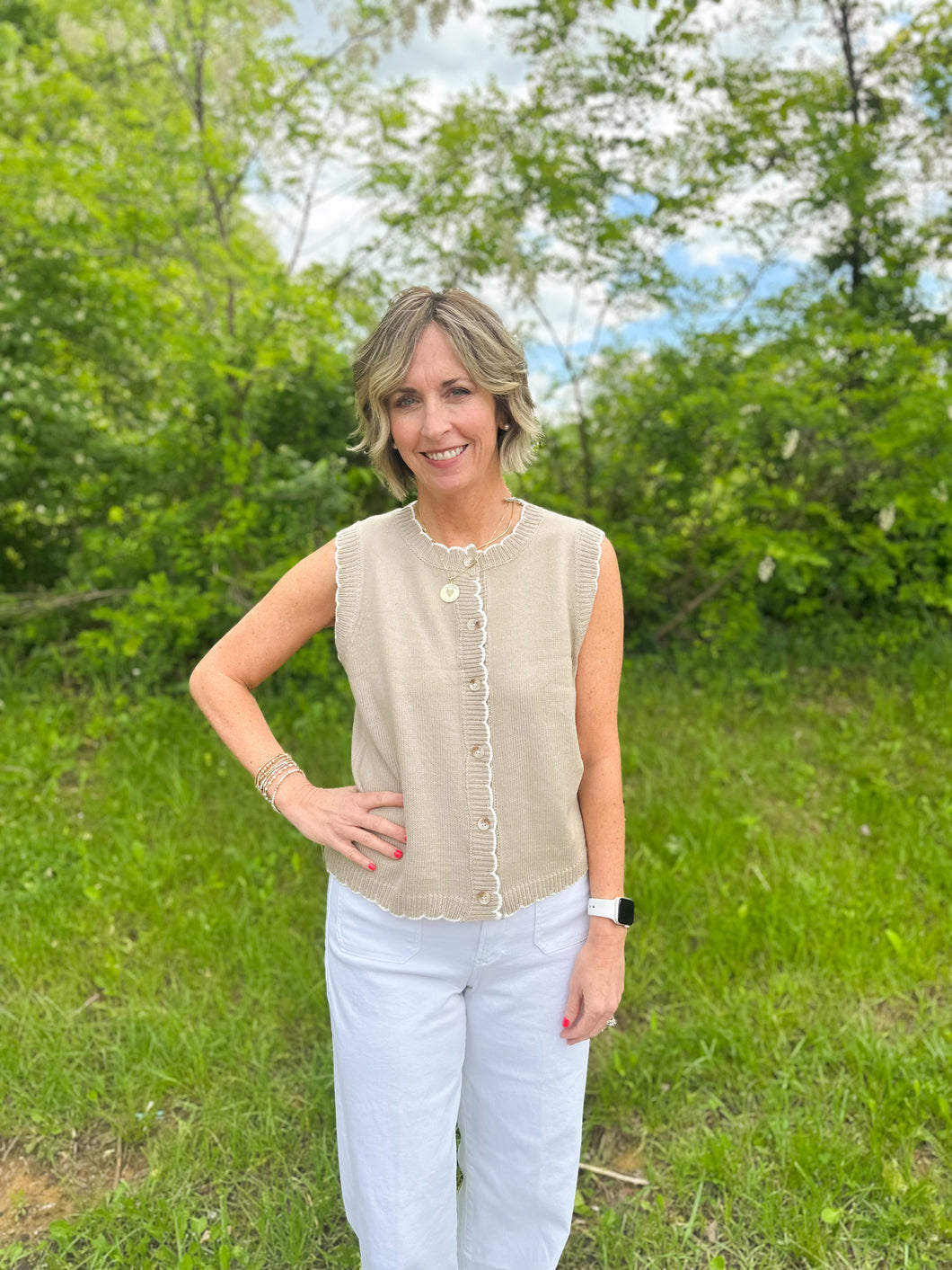 Scalloped Button-Up Sweater Vest