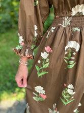 Load image into Gallery viewer, Brown Botanical Long Sleeve Dress
