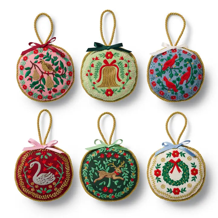 Set of 6 Embroidered Ornaments